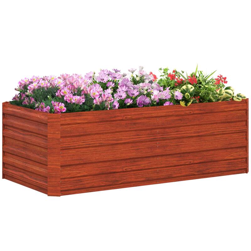 Countryside Style Garden Bed with Metal Planter Box Open Bottom, for Vegetables Flowers and Herbs, Dark Brown - 8' x 10' - Bronze
