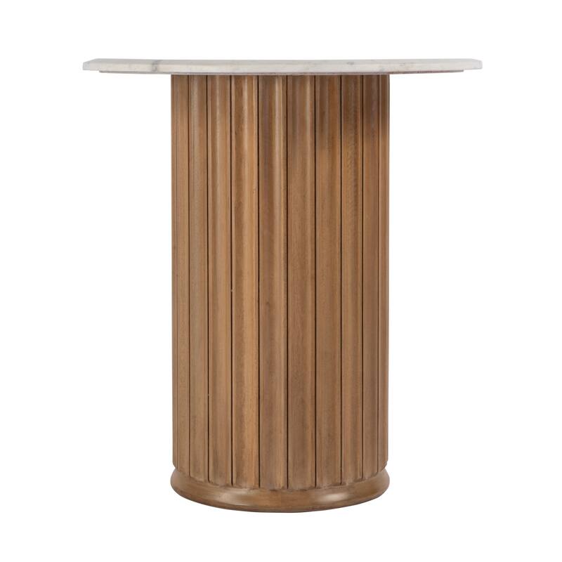 Geneva 22 in. W Round Marble and Wood Side Table
