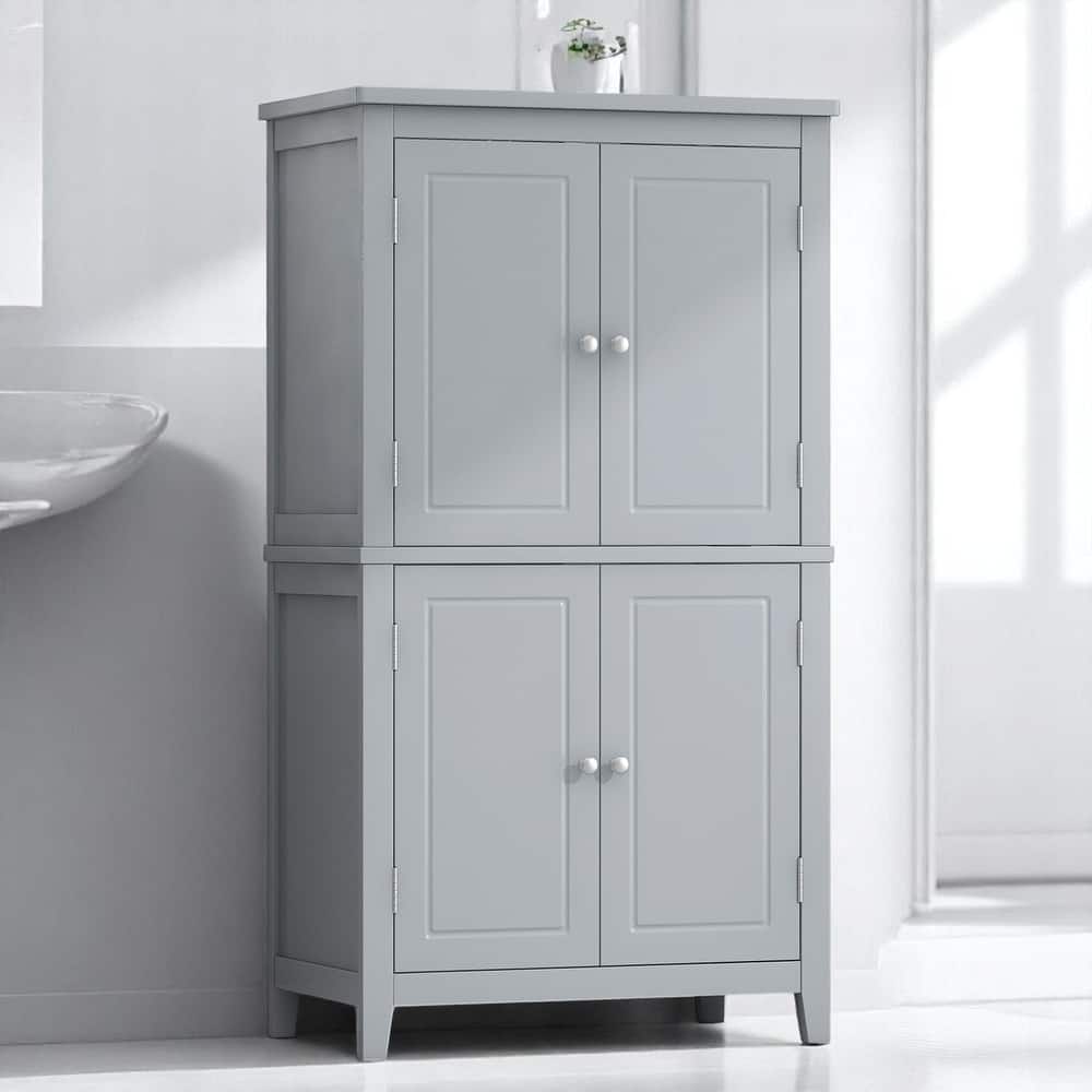 Tall Bathroom Floor Cabinet with Adjustable Shelves, Freestanding Storage Unit with 4 Doors