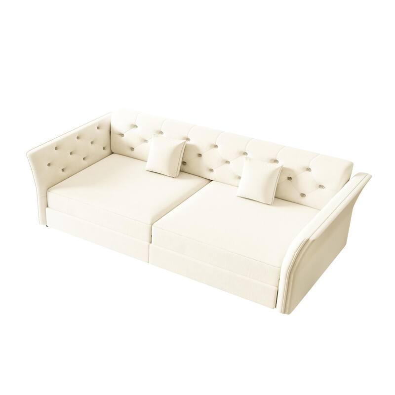 74.4" Queen Pull Out Sofa Bed with Tufted Velvet Fabric - Convertible Sleeper for Living Room, Apartment