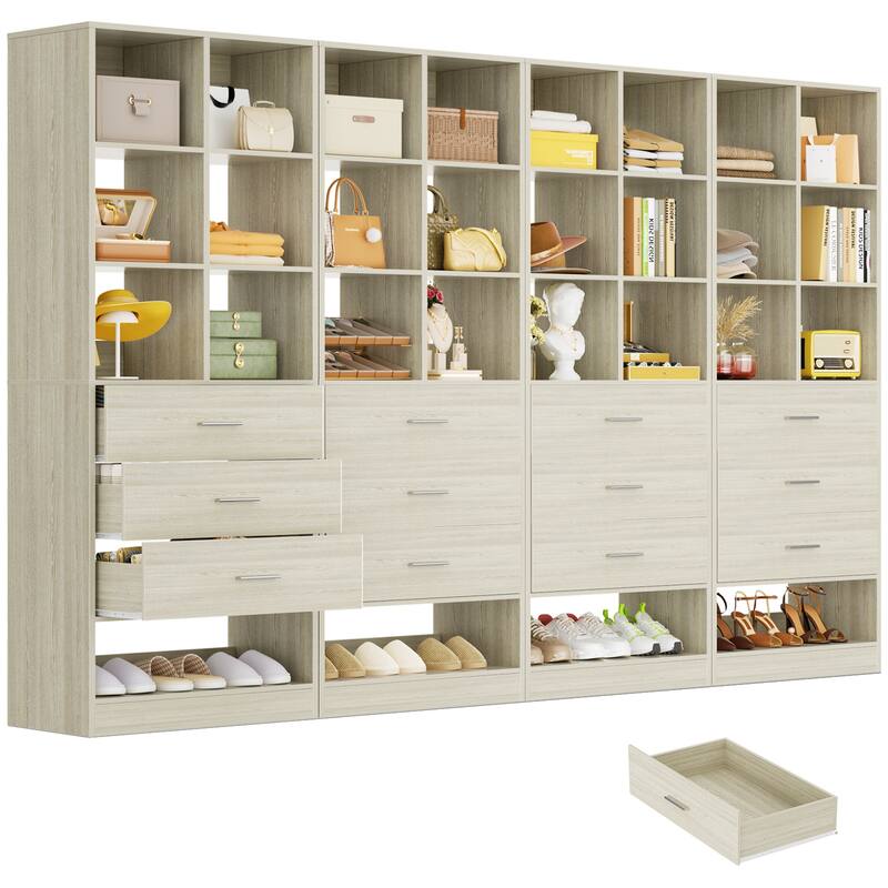 Qvella 23.6'' W Closet System with 3 Wooden Drawers and Partition Storage,Modular Closet Organizer for Walk-in/Reach-in Closet