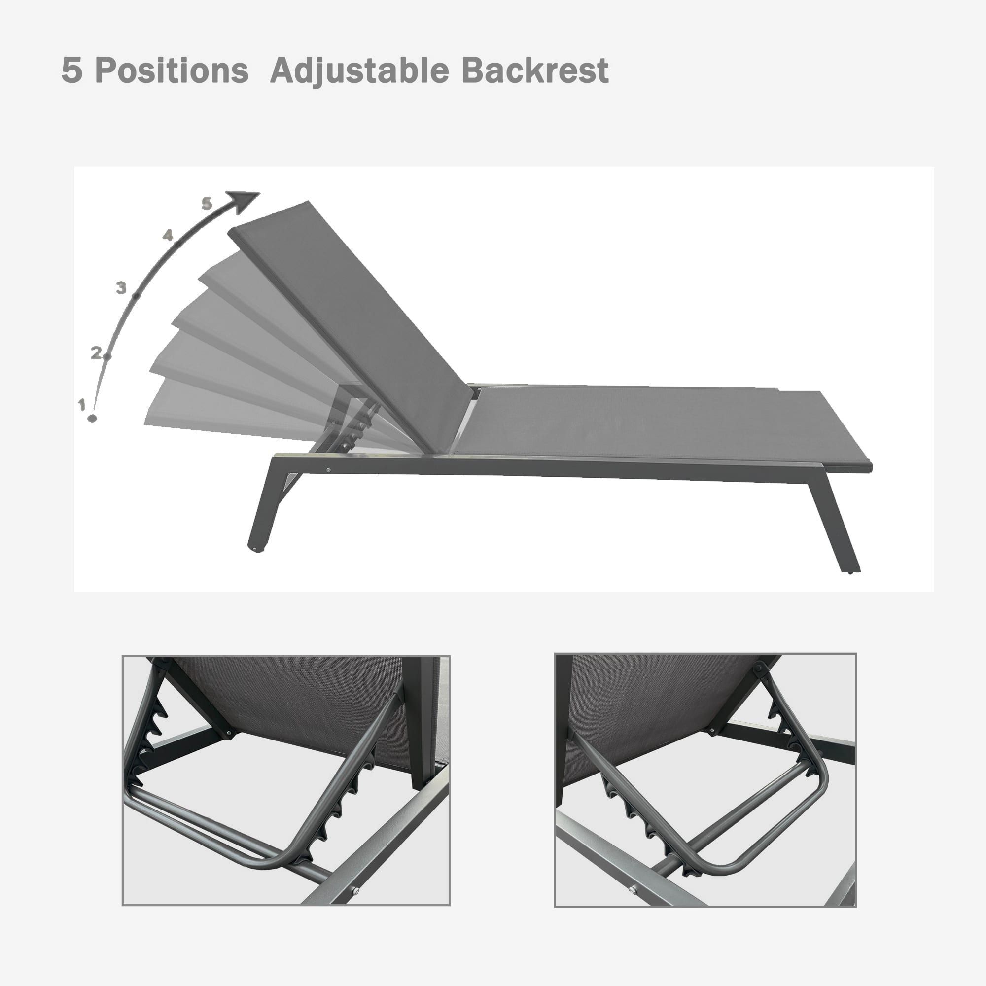 2-Pcs Set Chaise Lounge Chairs, Five-Position Adjustable Aluminum ...