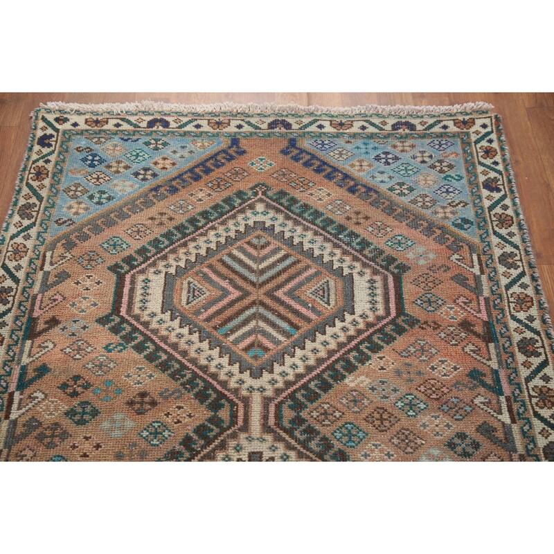 Hand Knotted Oriental 100% Wool Carpet Traditional Geometric Oranges & Rust Bakhtiari Runner Rug - 9' 10'' X 3' 6''
