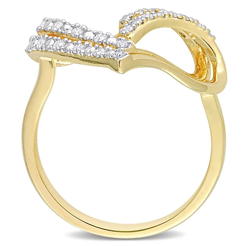 Miadora 1/5ct TDW Diamond Open Double Heart Ring in Yellow Plated Sterling Silver