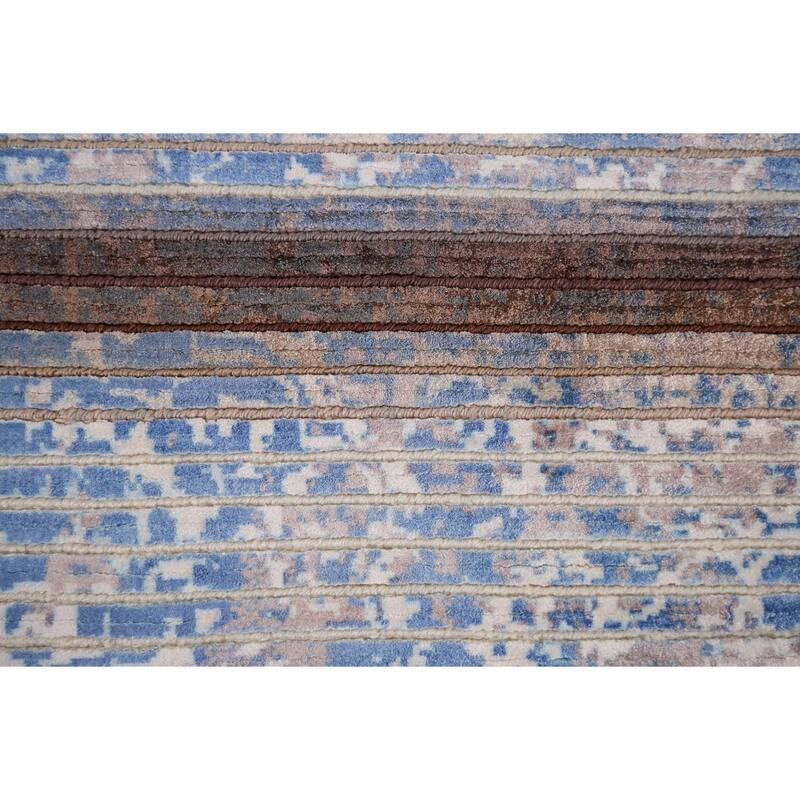 Striped / Modern Abstract Foyer Rug Hand-Knotted Wool Carpet - 2'8" x 4'7"