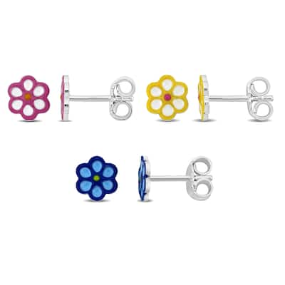 Miadora Children's Flower Enamel Stud Earrings 3-Piece Set