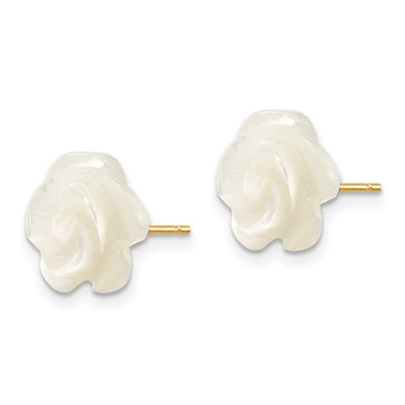 Curata 10k Yellow Gold 10mm White Simulated Mother of Pearl Flower Design Stud Earrings
