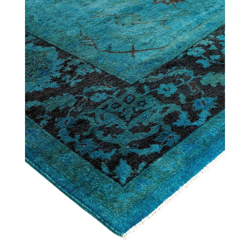 Overton Hand Knotted Wool Vintage Inspired Modern Contemporary Overdyed Blue Area Rug - 8' 3" x 10' 3"