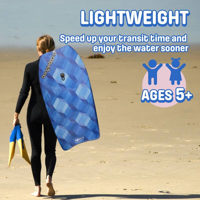 Wham-O 33" Body Board for Beach, Lightweight Boogie Boards with EPS Core, Fiber Clad Bodyboard with Wrist Leash - Blue