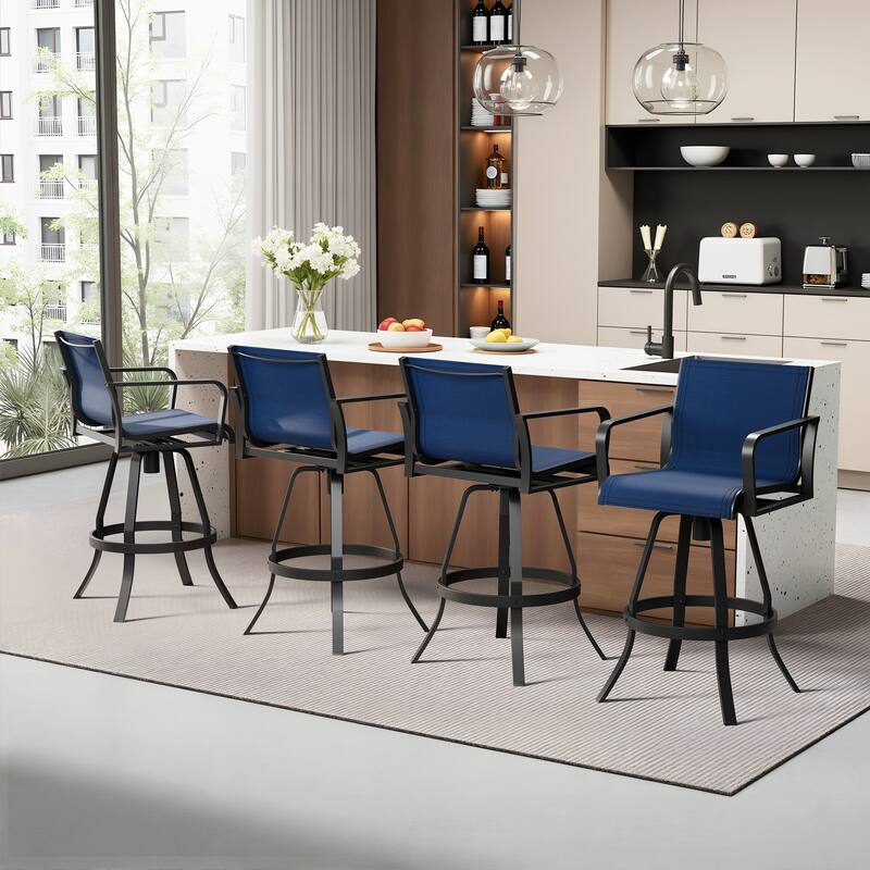 Outdoor Indoor Aluminum Swivel Patio Bar Stools Dining Chairs with Sunbrella Fabric - NavyBlue - 4-Piece