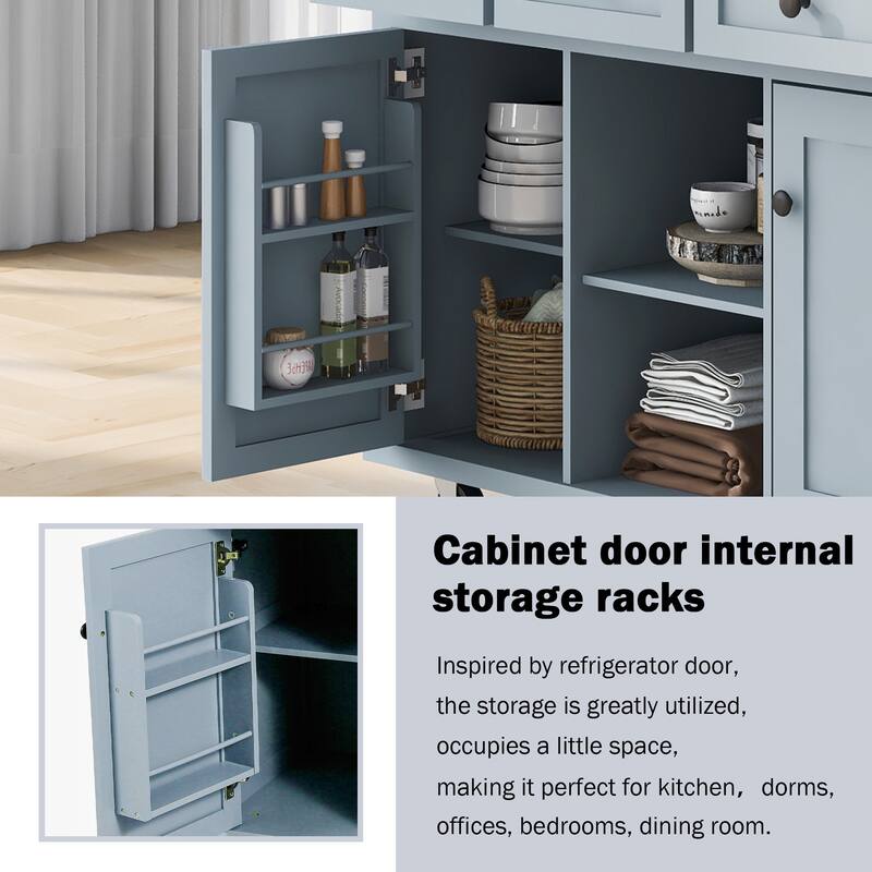 Roomfitters Kitchen Cart with Rubber wood Drop-Leaf Countertop, 5-Wheel Kitchen Island with Storage Cabinet & 3 Drawers
