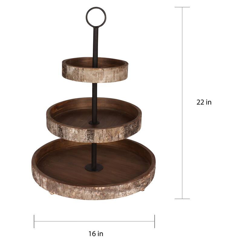 Designovation White Birch Wood 3-tiered Tray