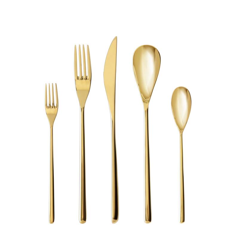 Dragonfly 5pc Place Setting, Boxed - 5 Piece Set - Brushed Gold - Service for 1