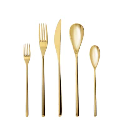 Fortessa Dragonfly 18/10 Stainless Steel, 20 Piece Flatware Set (Service for 4), Brushed Gold - 20 Piece Set