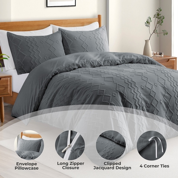 Tufted Clipped Jacquard Geometric Oversized Duvet Cover