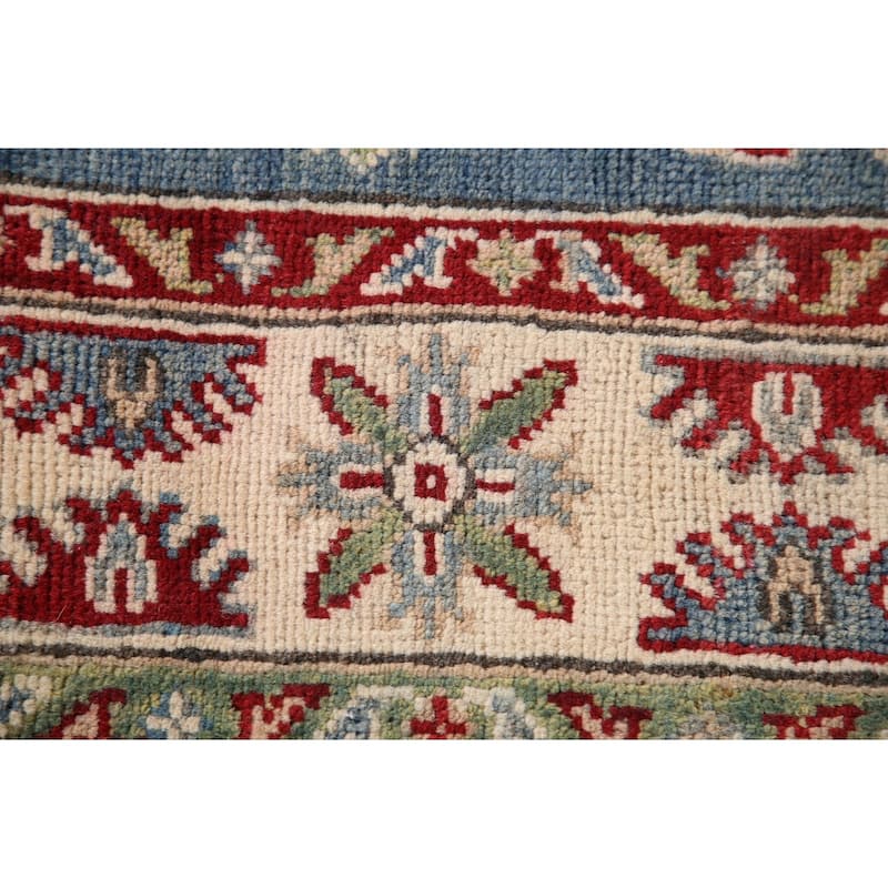 Blue Geometric Kazak Oriental Accent Rug Handmade Wool Carpet - 3'4"x 5'0"