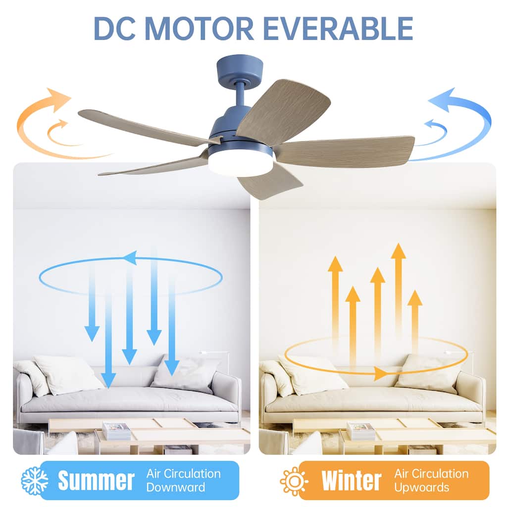 Dark Blue Reversible Ceiling Fan Chandelier, 42 Inch Dimmable LED Light Ceiling Fan with Remote Control, 5 ABS Fan Blades