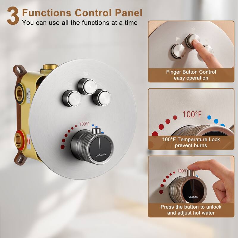 CASAINC Thermostatic Shower Faucet Shower System with 6 Body Jet