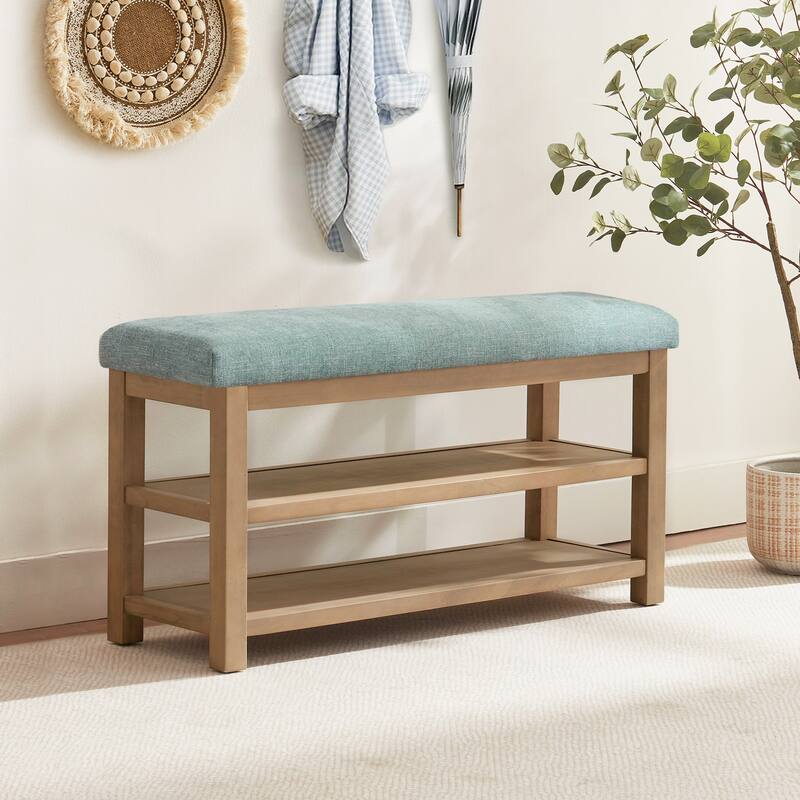HUIMO Multi-Functional Solid Wood Bench with Storage Shelves 46in/39in/31in