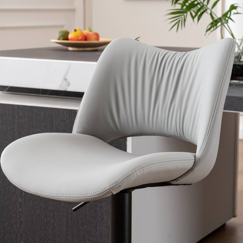 Faux Leather Upholstered Bar stools Set of 2 with Metal Footrest
