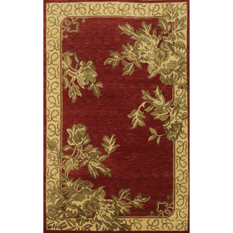 Red Floral Indian Area Rug 6x10 - 9' 8'' X 6' 4''