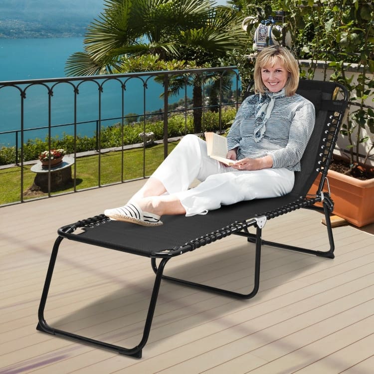 Portable Folding Beach Lounge Chair with Adjustable Height and Pillow for Patio Relaxation - 74.5" x 23" x 15.5" (L x W x H)