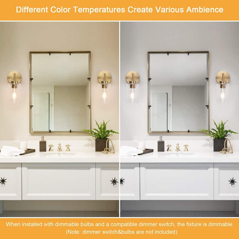 2-Light Modern Wall Sconce Bathroom Vanity Light with Glass Shade