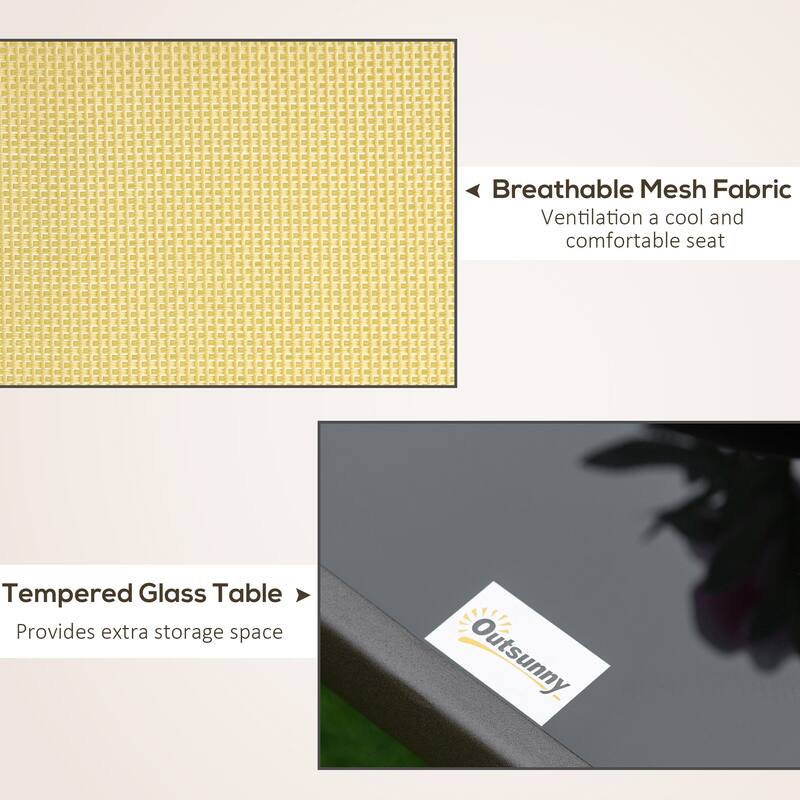 3-Piece Patio Glider Chair Set with Tempered Glass Side Table, Steel Frame Outdoor Rocking Chairs with Mesh Fabric for Porch