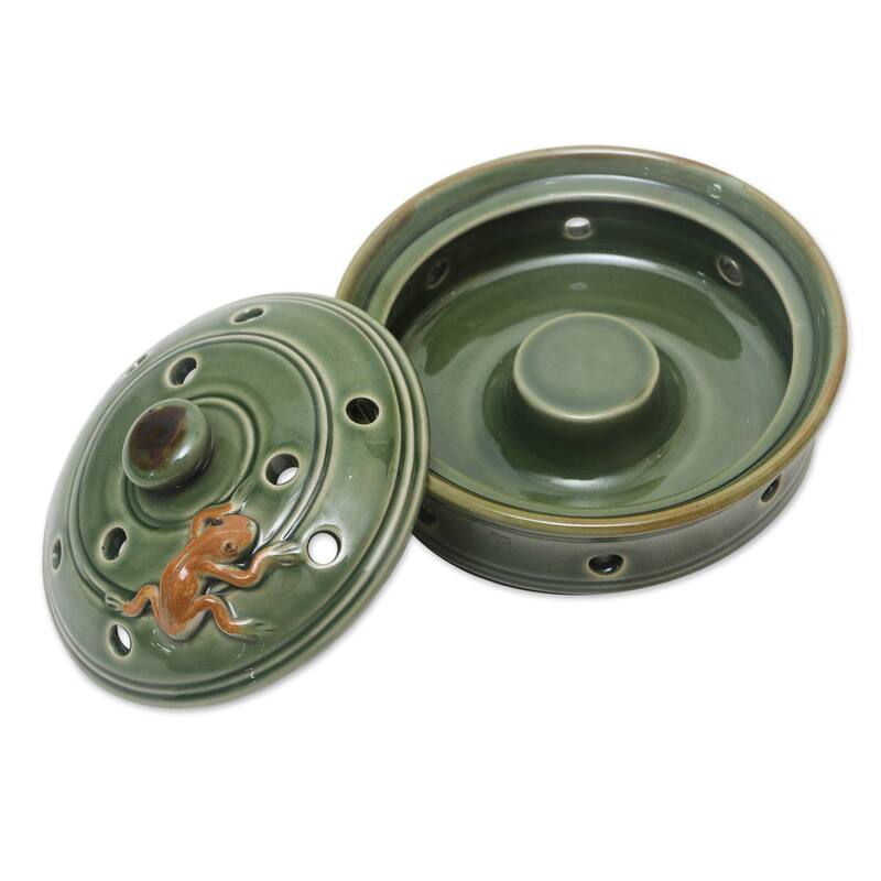 Novica Handmade Frog With Polka Dots Porcelain Mosquito Coil Holder