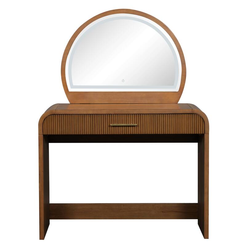 39" Makeup Vanity Desk Bedroom Dressing Table with Curved Touch LED Light Makeup Mirror