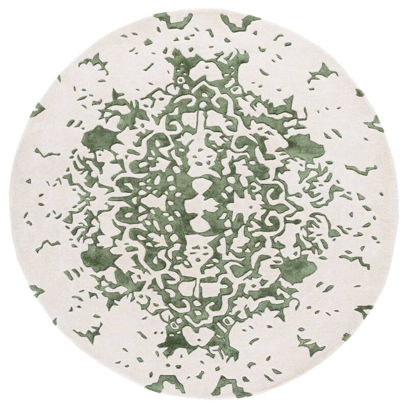 SAFAVIEH Handmade Fifth Roselette Avenue Modern Abstract Wool Rug - 6' Round - Green/Ivory
