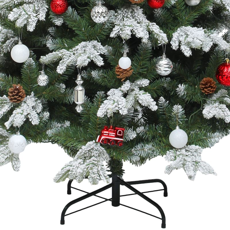 Moasis 7.5ft Prelit Flocked Tiered Christmas Tree with Remote, 1200 Tips, 36 Pine Cones, 11 Light Modes