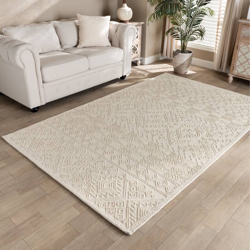 Linwood Modern and Contemporary Ivory Hand-Tufted Wool Area Rug - 5' x 8'/Surplus