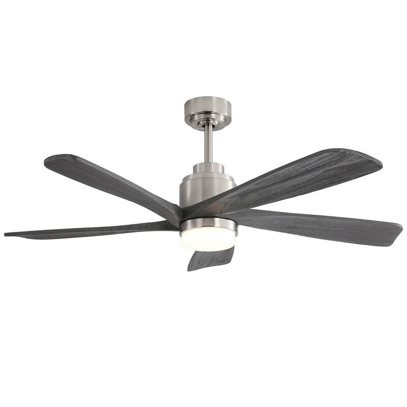 Sofucor 52" Solid Wood Noiseless Ceiling Fans with Dimmable LED Light Optional and Remote, 6-Speed Reversible, Smart Optional - Smart-With lights - Nickel with Gray Solid wood Blades