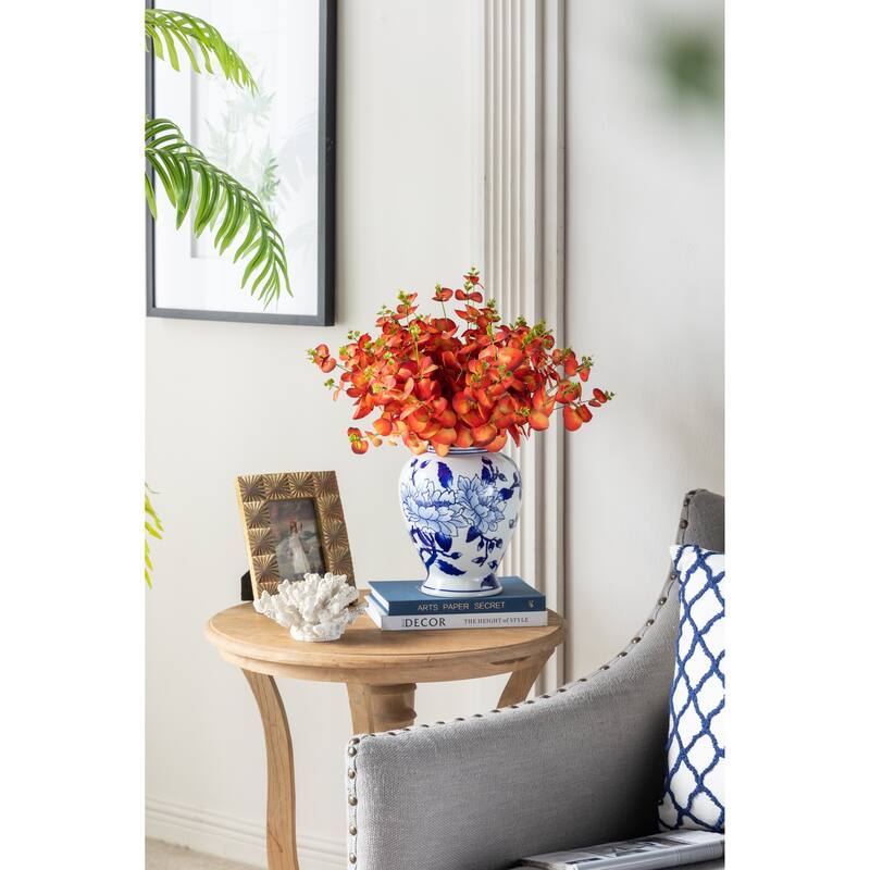 Set of 6 Artificial Eucalyptus Stems 10 Inch Picks for Home Decor Arrangements - Red