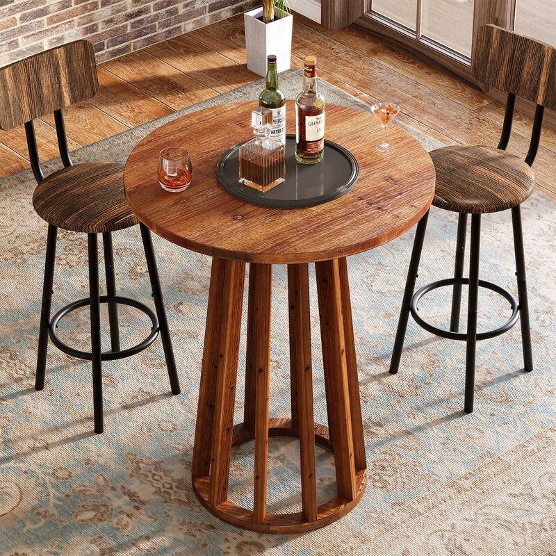 37" H Modern Round Solid Wood Bar Table