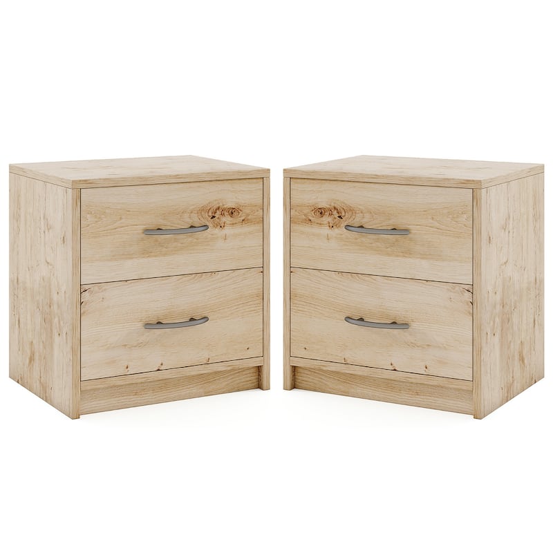 Gymax 2PCS 2-Drawer Nightstand Modern Bedside Table w/ Storage for