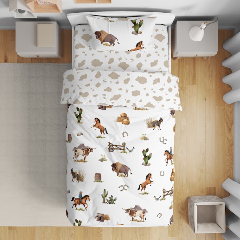 Sweet Jojo Designs Western Cowboy Boy 5-piece Toddler-size Comforter Set Wild West Cow Southern Country South Horse Farm Animal