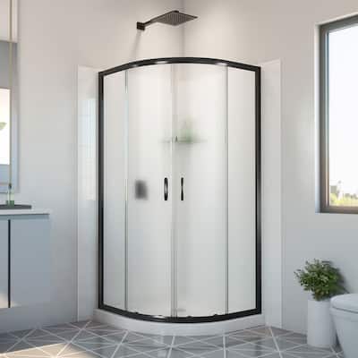 DreamLine Prime 33 in. x 33 in. x 78 3/4 in. H Shower Enclosure, Base, and White Wall Kit in Satin Black and Frosted Glass