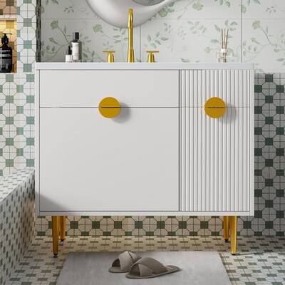36" Modern Bathroom Vanity - Resin Basin Sink Cabinet with Soft-Closing & Drop-Down Doors