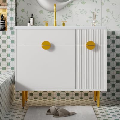 Bathroom Vanity with Resin Basin Sink, Modern Bathroom Sink Cabinet, Storage Cabinet with Soft-Closing Door and Drop-Down Door