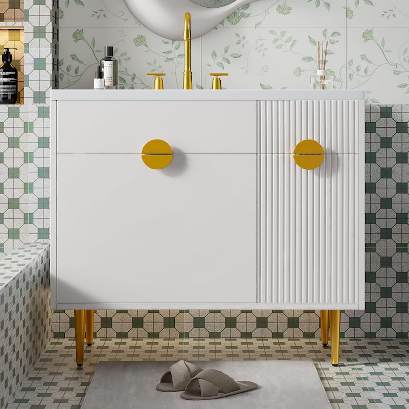 GDFStudio - Carrigan Modern Bathroom Vanity with Resin Sink, Soft-Closing Door and Drop-Down Door - 36'W