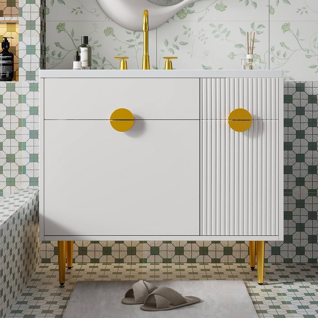 GDFStudio - Carrigan Modern Bathroom Vanity with Resin Sink, Soft-Closing Door and Drop-Down Door - 36'W