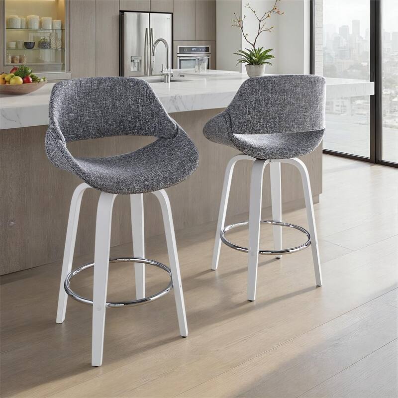 Fabrico 26" Fixed-Height Counter Stool - Set of 2 - Grey Fabric