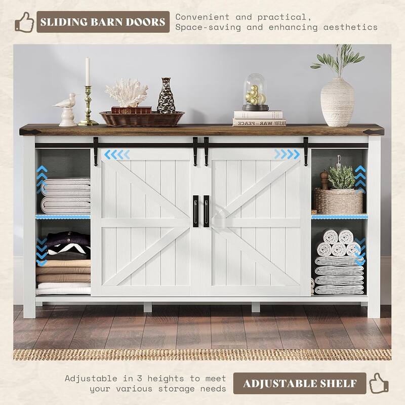 Farmhouse 4 Drawer Dresser for Bedroom, 59" Wood Dressers with Sliding Barn Doors