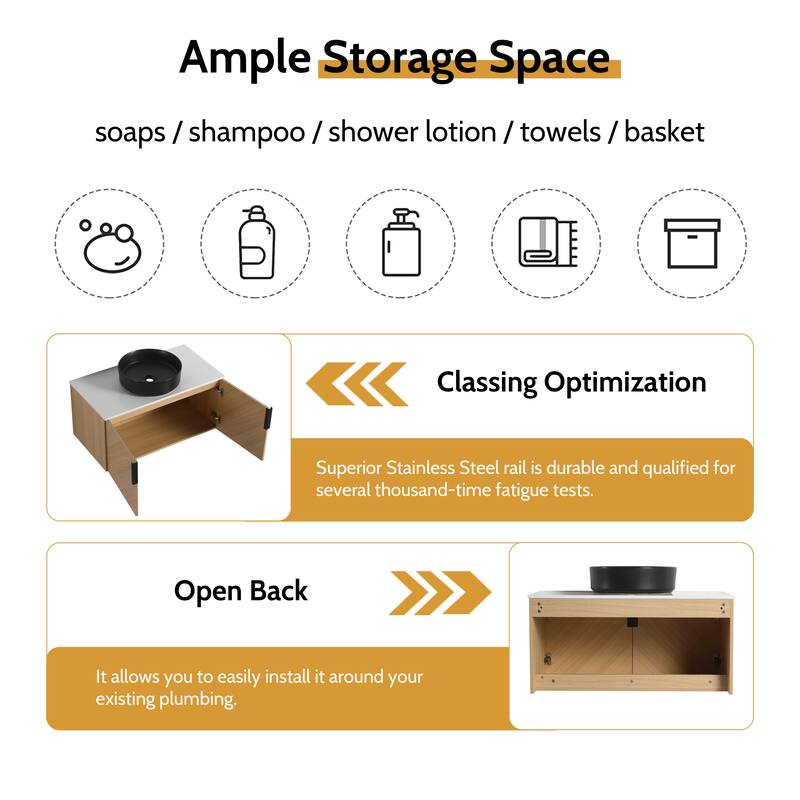 Bathroom Vanity With Sink In 30/36 Inch, Floating Bathroom Vanity With 2 Soft Close Doors
