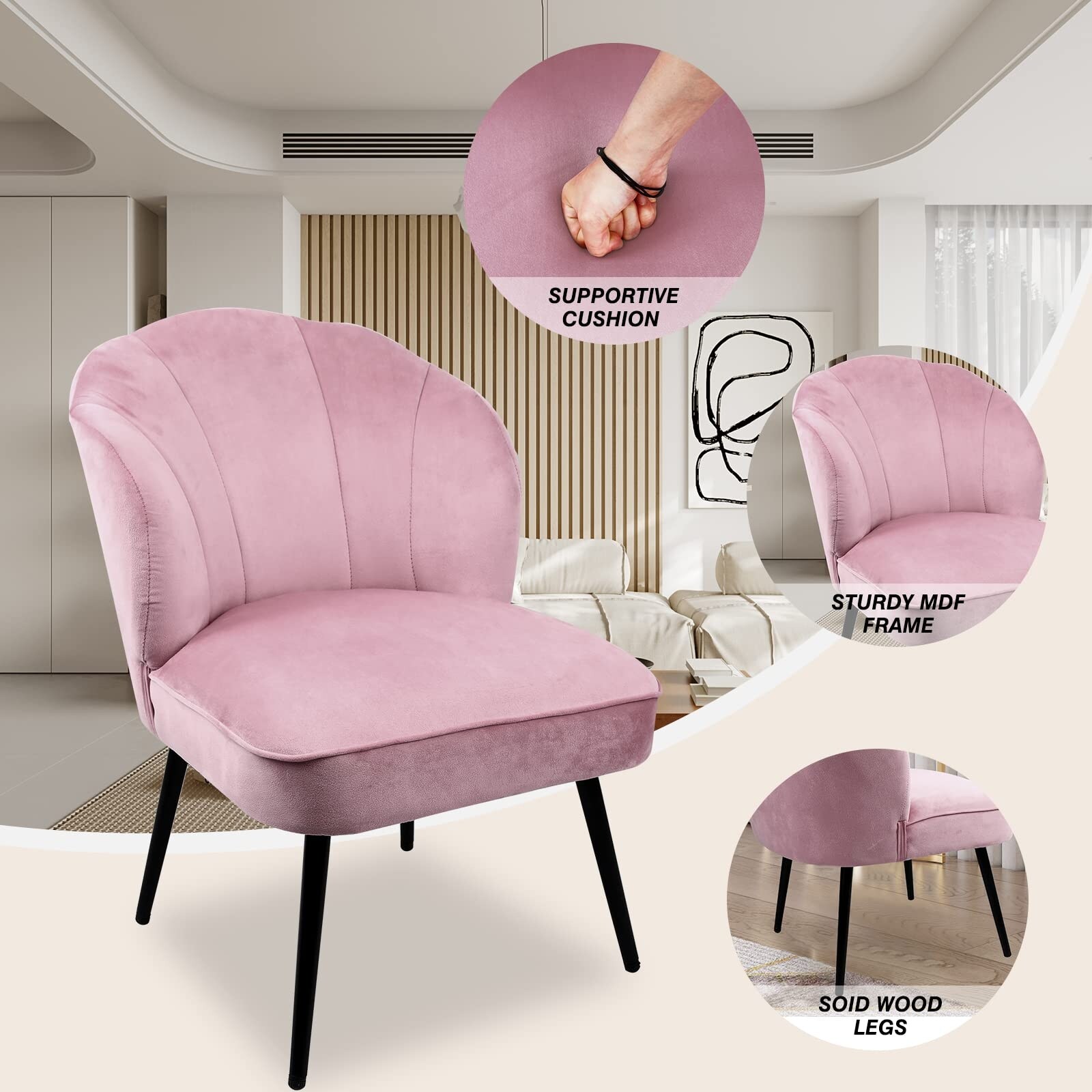 Velvet Living Room Chair with Ottoman Accent Chair with Footstool Pink Accent Chair as picture