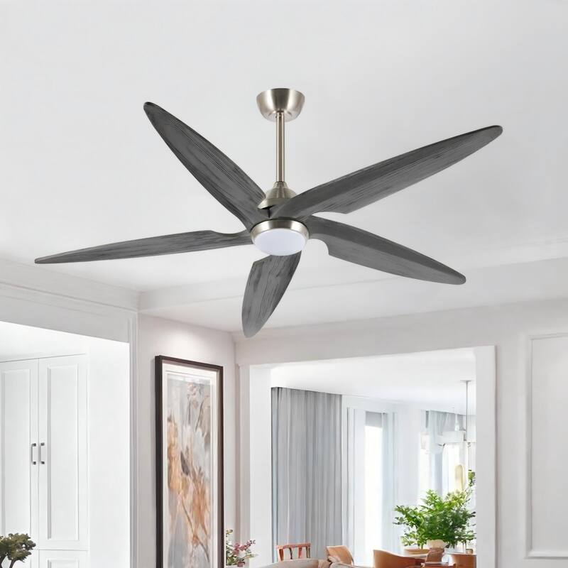 GetLedel 54" Solid Wood 5-Blade Ceiling Fan with Dimmable LED and Remote Control - Satin Nickel/Gray