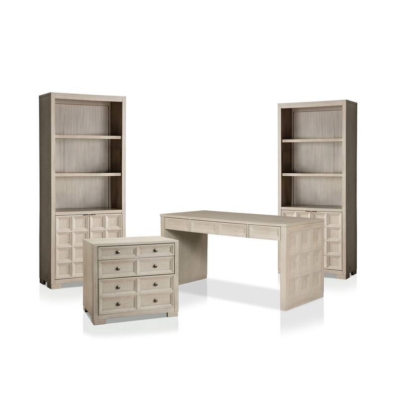 Furniture of America Durem Modern Tawny Brown Writing Desk with Bookcase and File Cabinet Set