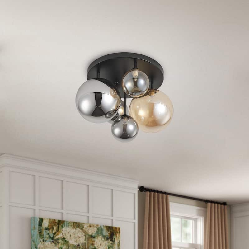 Modern Grey and Brown 5-Light Semi Flush Mount Ceiling Light with Globe Glass Lampshade